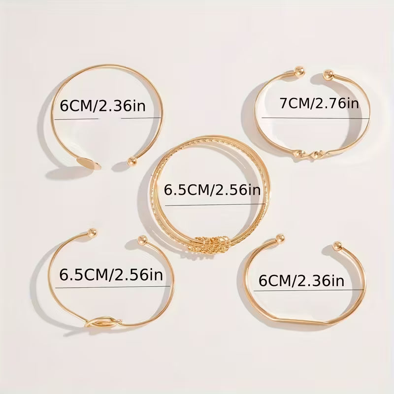 5-Piece Set, Minimalist Geometric Round Shiny Alloy Retro Trendy Women's Open Knot Design Jewerly Set